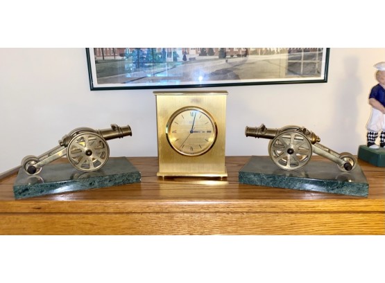 Shreve Crump And Lowe Clock & Canon Bookends (CTF10)