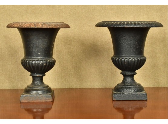 Pr. Diminutive Antique Cast Iron Urns (CTF10)