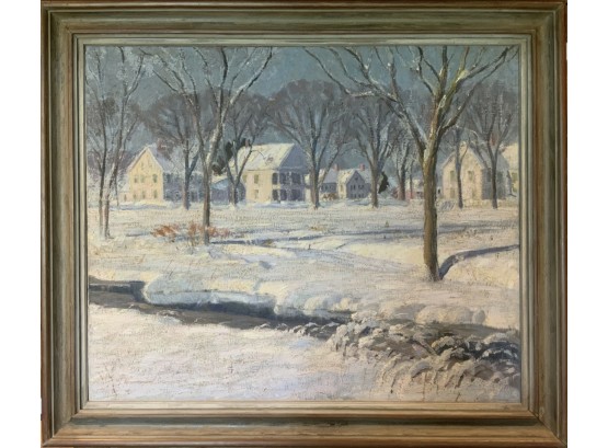 Unsigned 20th C. Oil On Canvas, Village Winter Scene (CTF10)