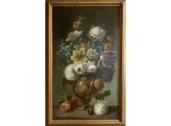 Late 19th C. Unsigned Floral Still Life, Oil On Canvas (CTF10)