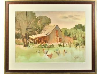 Mid Century Signed Watercolor Barn Scene(CTF10)