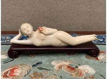 Antique Japanese Carved Doctors Doll On Rosewood Fitted Stand (CTF10)