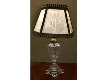 Antique Electrified Oil Lamp With Lithophane Paneled Shade (CTF20)