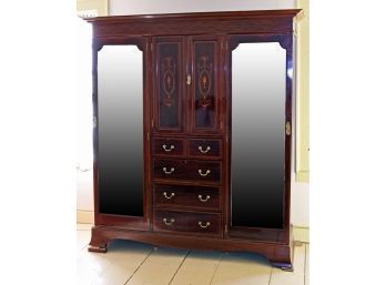 Exceptional English Edwardian Inlaid Armoire (CTF50)