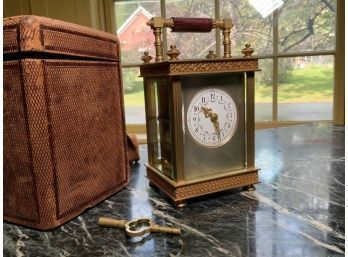 Hands French Dore Gilt Carriage Clock W/ Case (CTF10)