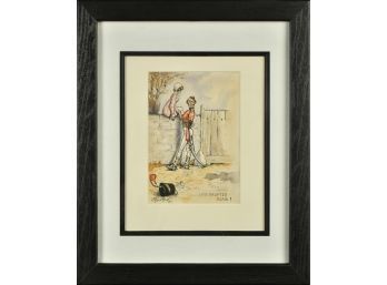 Antique Starr Wood Cartoon Watercolor,  'Interrupted Again!' (CTF10)