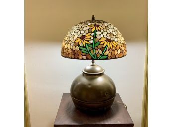 Vintage Leaded Glass And Stone Table Lamp (CTF20)