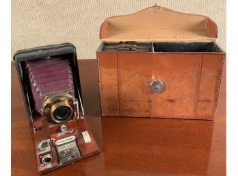 Bausch & Lomb Folding Plate Camera, Pocket Poco With Plate Cartridges In Leather Case (CTF10)