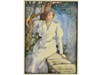Ca. 1900 Giffard H. Lenfestey, Portrait Of Young Woman,  Watercolor (CTF10)
