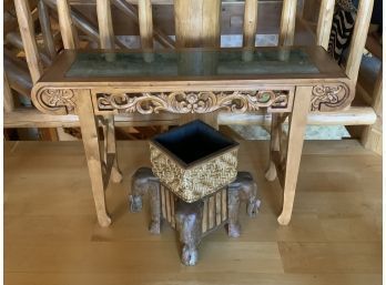 Chinese Style Marble Top  Altar Table & An Elephant Motif Planter Box (CTF30)
