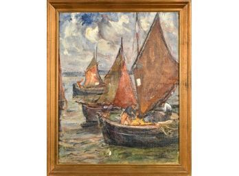 Lucy Scott Bower, Boats In Harbor, Oil  (CTF10)