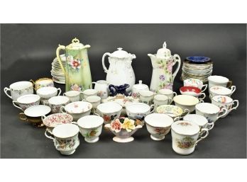 Large Assorted Lot Of Porcelain Cups And Saucers, Chocolate Pots, Etc (CTF20)