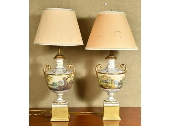 Pr Antique Old Paris Porcelain Lamps (CTF20)