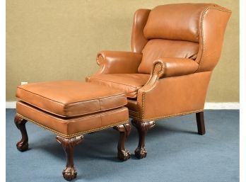 Hancock & Moore Brown Leather Wing Chair & Matching Ottoman (CTF40)