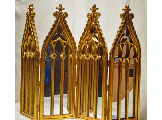 Gothic Style Four Panel Folding Table Mirror