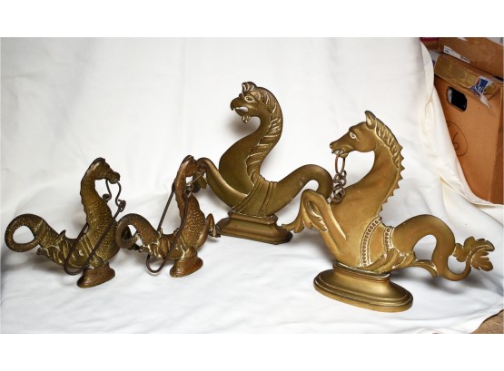 Four Brass Seahorse Doorstops