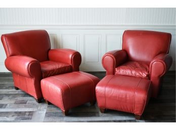 Mitchell Gold And Bob Williams For Pottery Barn Red Deco Style Leather Arm Chairs