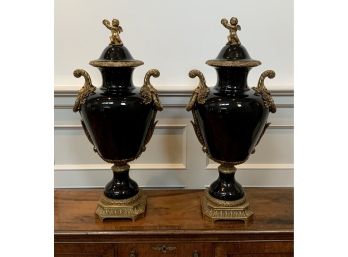 Pr. Porcelain & Bronze Urns