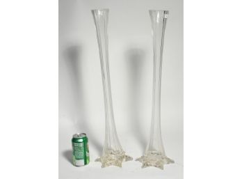Tall Clear Glass Fluted Vases