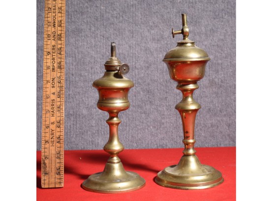 Two Antique French Brass Whale Oil Lamps (CTF10)