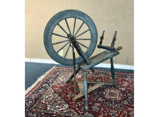 Great 18th C. Blue Painted Flax Wheel (CTF20)