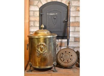 Vintage Fireplace Brass Coal Scuttle And Bed Warmer (CTF10)