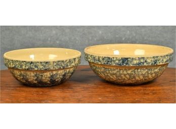 Two Yellow-ware Bowls With Blue Sponge Decoration (CTF10)