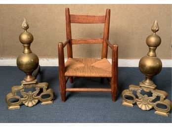 Antique Child's Chair And Andirons (CTF20)