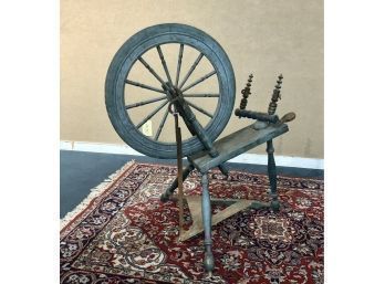 Great 18th C. Blue Painted Flax Wheel (CTF20)