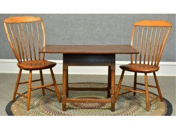 18th C. Tavern Table And Windsor Side Chairs, 3 Pcs (CTF30)