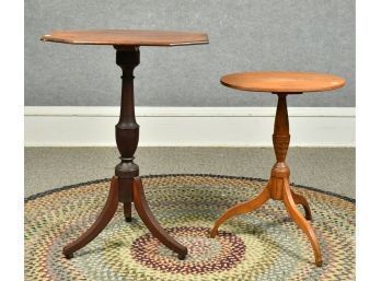 Diminutive 19th C. Country Maple Candlestand & 19th C. Federal Stand (CTF20)