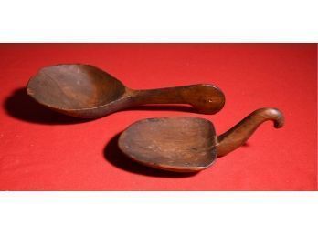 Two Early Carved Wood Ladles With Effigy Handles (CTF10)