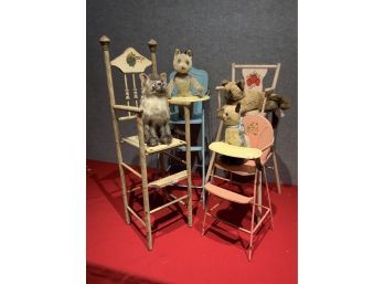 Four Doll High Chairs & Stuffed Cats (CTF20)