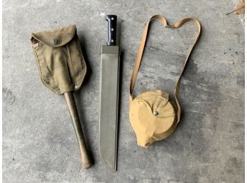 WWII US Army Trench Shovel, Machete  & Boy Scout Canteen (CTF10)