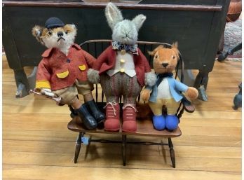 Three English Stuffed Animals With Windsor Bench (CTF10)