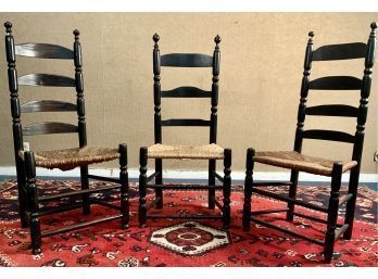 Three Similar 18th C. Sausage Turned Side Chairs In Black Paint (CTF20)