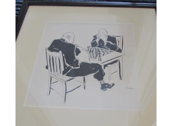 Framed Suba New Yorker Cartoon, Men Playing Chess (CTF10)