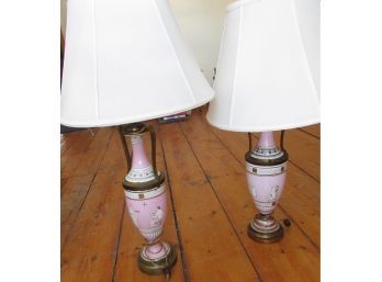 Pr. Pink Greek Vase Form Lamps (CTF30)