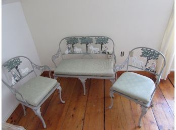 Painted Wrought Iron Garden Bench And Two Chairs (CTF30)
