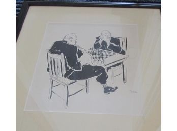 Framed Suba New Yorker Cartoon, Men Playing Chess (CTF10)