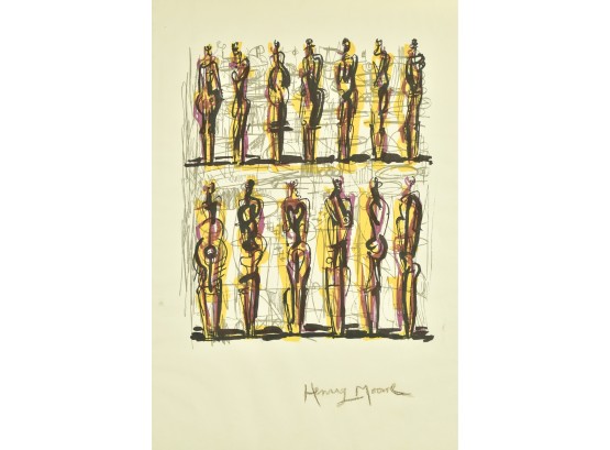 Henry Moore Signed Lithograph, Abstract Figures (CTF10)