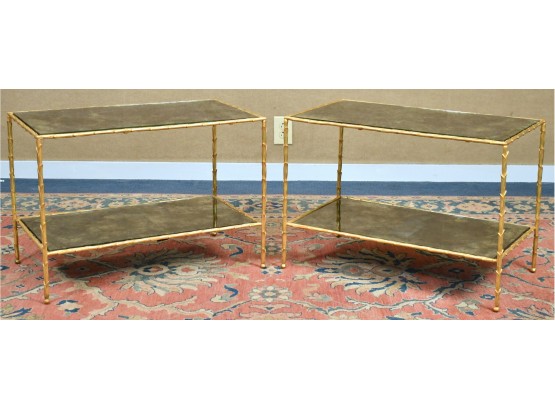 Fine Pair Of Gilt Bronze Designer Two-tiered End Tables (CTF40)