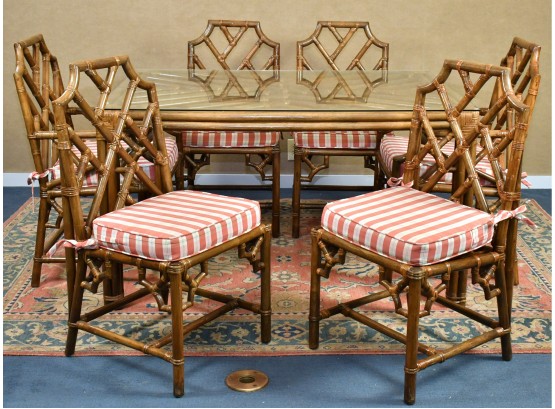Cal Fern Chinese Chippendale Style Rattan Table & Chairs (CTF60)