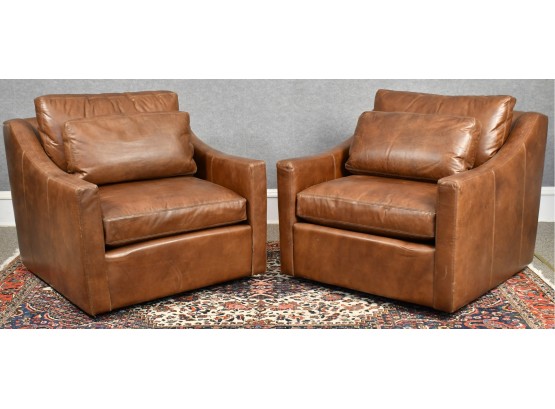 Restoration Hardware Brown Leather Arm Chairs (CTF40)