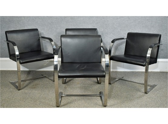 After Mies Van Der Rohe Flat-bar BRNO Chairs, Chrome And Black Leather (CTF40)