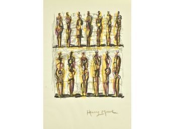 Henry Moore Signed Lithograph, Abstract Figures (CTF10)