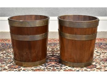 Pair Of Antique  Brass Bound Mahogany Peat Buckets  (CTF20)