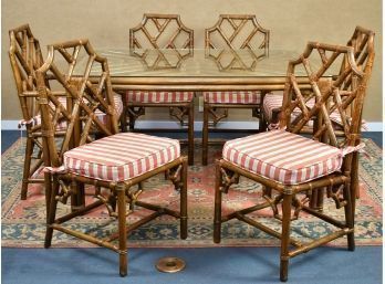 Cal Fern Chinese Chippendale Style Rattan Table & Chairs (CTF60)