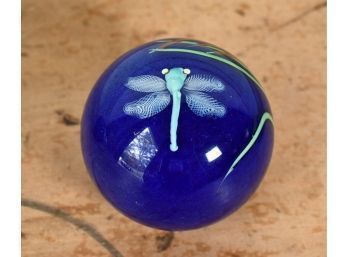 Ophin Studios, Signed L. Hudin & S. Byers, Cat Tails And Dragonfly Glass Paperweight (CTF10)