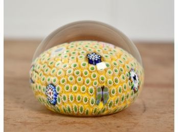 Scottish Glass Paperweight, John Deacons, Yellow Floral (CTF10)